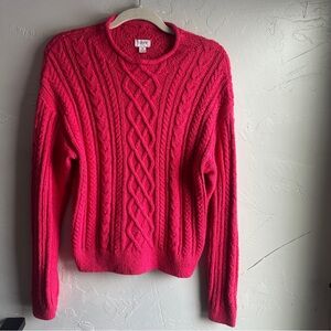 J.Crew Chunky Cable Knit Rolled Collar Pink Sweater Fishermen Prep Academia Sz M